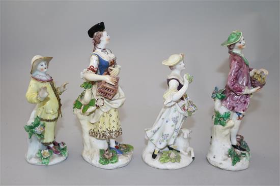 Four Bow porcelain figures, restored, c.1758-62,